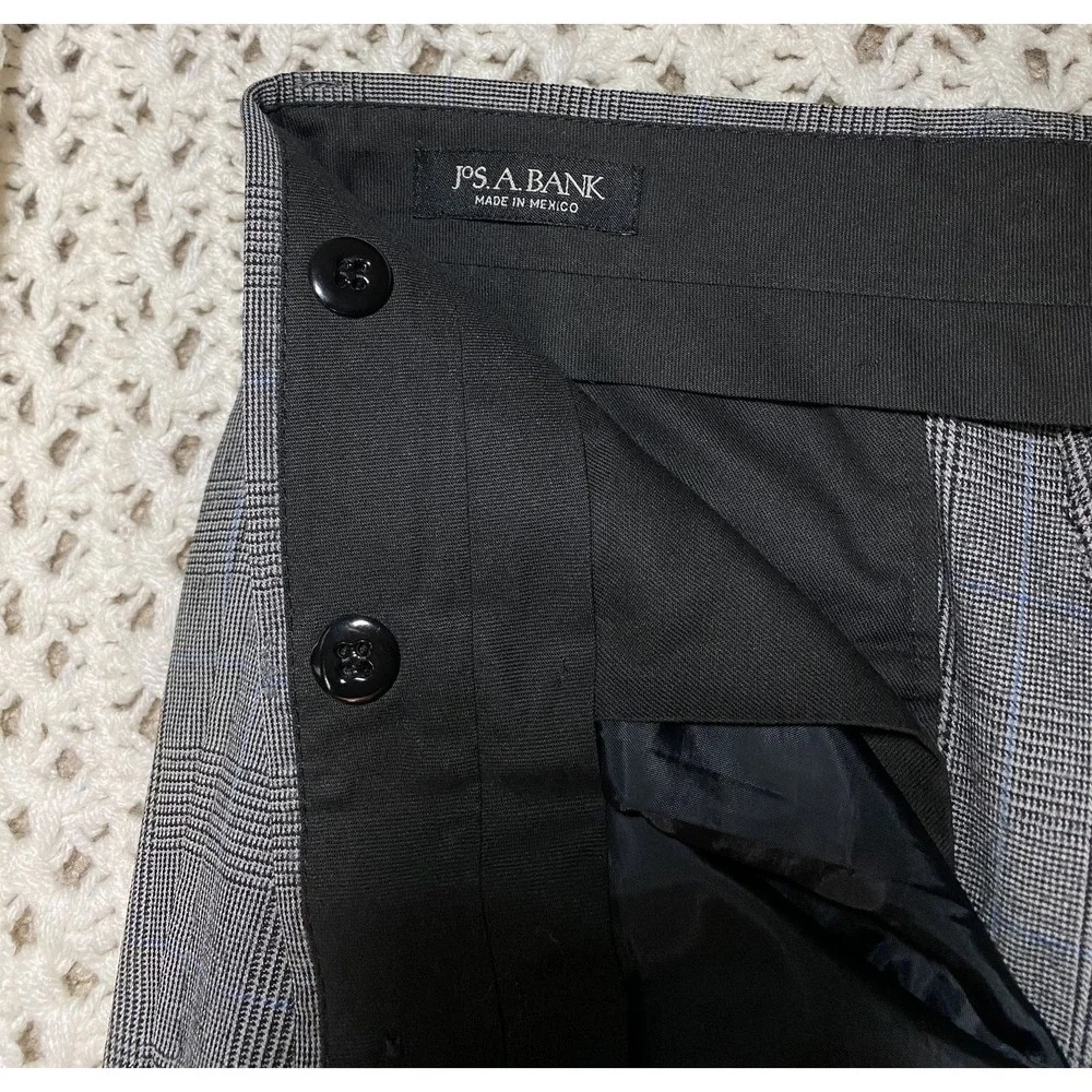 Jos A Bank Mens Gray‎ Blue Windowpane Flannel Soft Wool Fall/Winter Dress Pants
